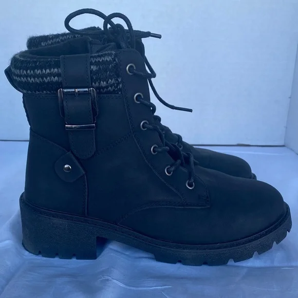 Pop Women's Black Side Zip Combat Boots - Picture 7 of 12